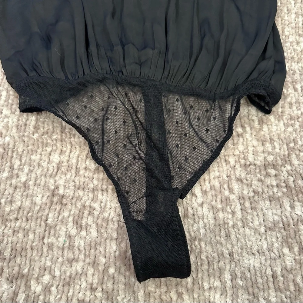 Free People Not Tired Black Satin Bodysuit